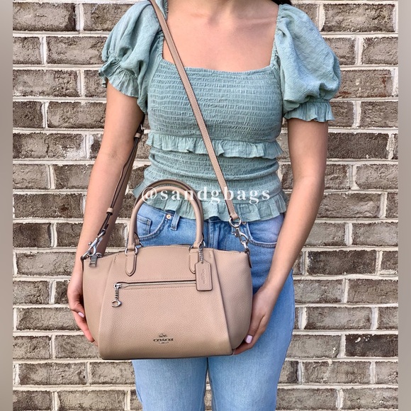 NEW🔥Coach Leather Satchel Crossbody Taupe - Picture 2 of 7
